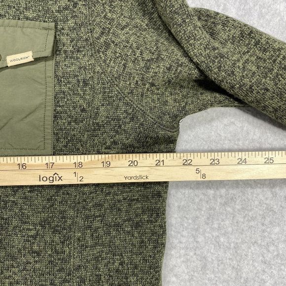 Woolrich Sweater Men Medium Green Drifter Knit Sweater 1/4 Snap Mock Neck Pocket - Picture 5 of 11